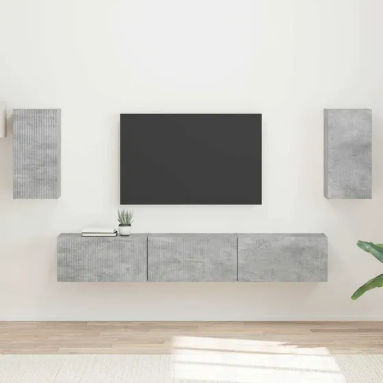 vidaXL TV-møbelsæt Vægmonteret 5 pcs Beton Grå Konstrueret træ