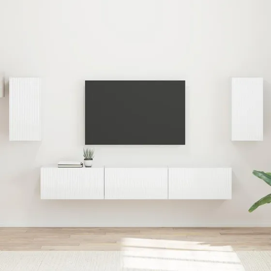 vidaXL TV-møbelsæt Vægmonteret 5 pcs Høj gloss hvid Konstrueret træ