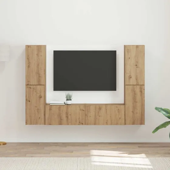 vidaXL Artisan Egetræ TV-møbelsæt 6 pcs, minimalistisk og praktisk