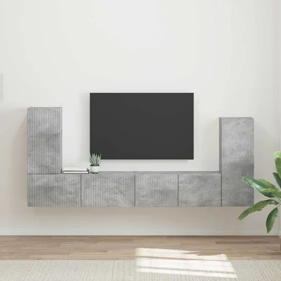 vidaXL TV-møbelsæt 4 pcs Beton Grå Konstrueret træ