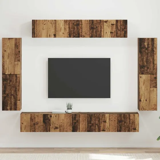vidaXL TV-skab 8 pc Gammelt træ
