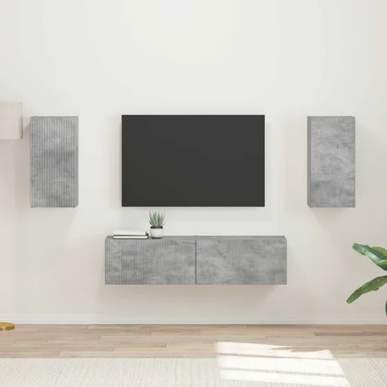 vidaXL TV-møbelsæt 4 pcs Beton Grå Konstrueret træ