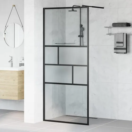 vidaXL Walk-in brusevæg Sort 90 x 195 cm, ESG-glas & aluminium