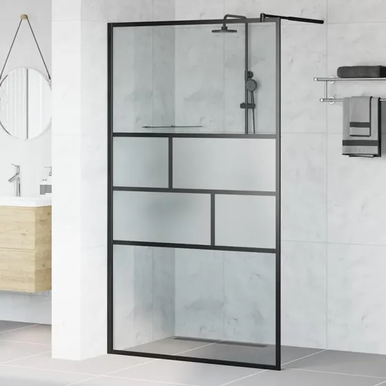 vidaXL Walk-in brusevæg Sort 115 x 195 cm, ESG-glas & aluminium