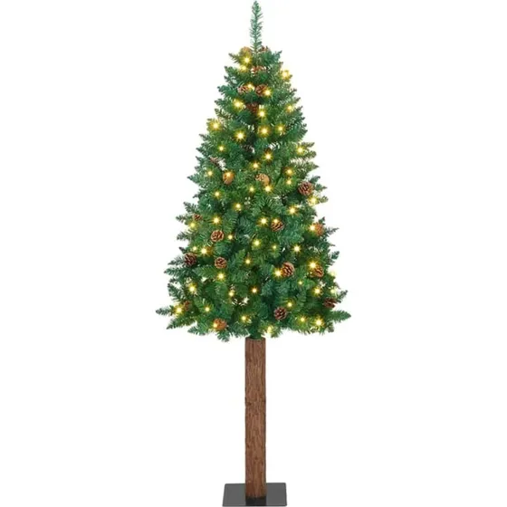 vidaXL Slankt Juletræ Grøn 180 cm med LED-lys