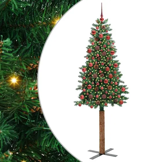 vidaXL Slankt Juletræ Grøn 180 cm med LED-lys og stativ