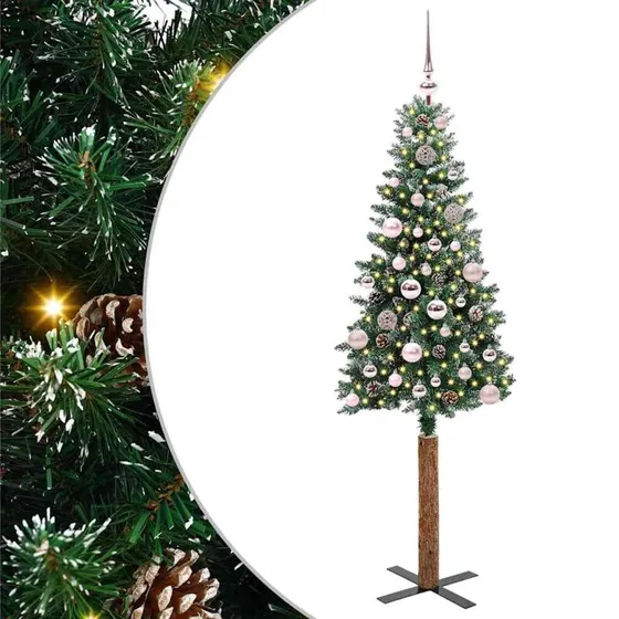 vidaXL Slankt Juletræ Grøn 150 cm med LED-lys