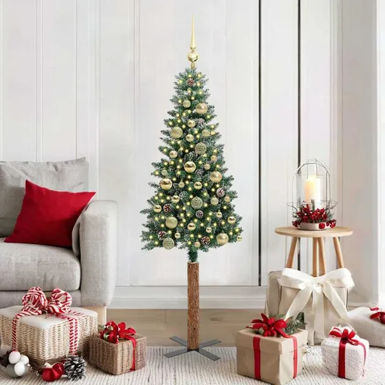 vidaXL Slankt Juletræ Grøn 150 cm med LED-lys