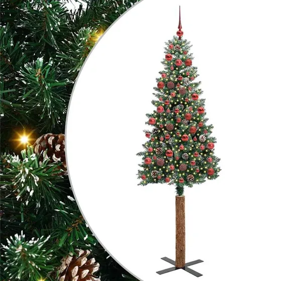 vidaXL Slankt Juletræ Grøn 180 cm med LED-lys