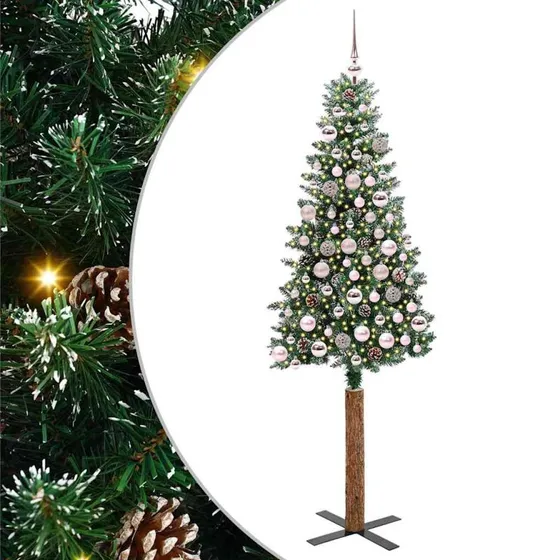 vidaXL Slankt Juletræ Grøn 180 cm med LED-lys