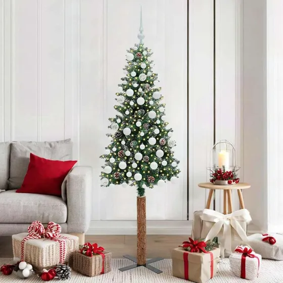 vidaXL Slankt Juletræ Grøn 180 cm med LED-lys