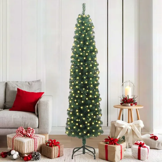 vidaXL Kunstigt Juletræ 180 cm Grønt med LED-lys og Stativ