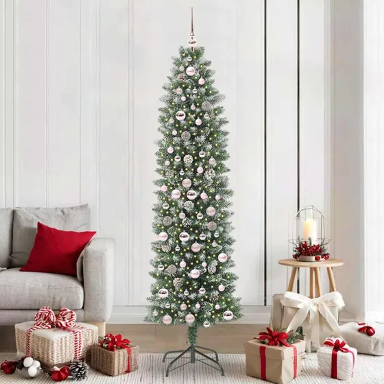 vidaXL Kunstigt slankt juletræ 210 cm med 300 LED'er grøn og hvid