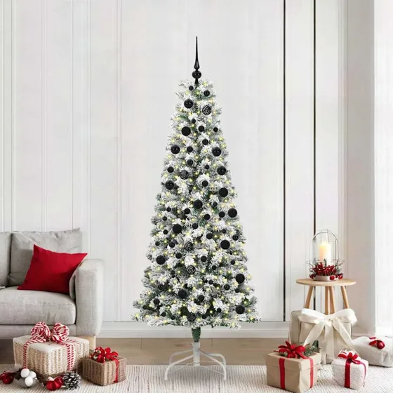 vidaXL Kunstigt Hinged Juletræ Grøn og Hvid 210 cm med 300 LED'er