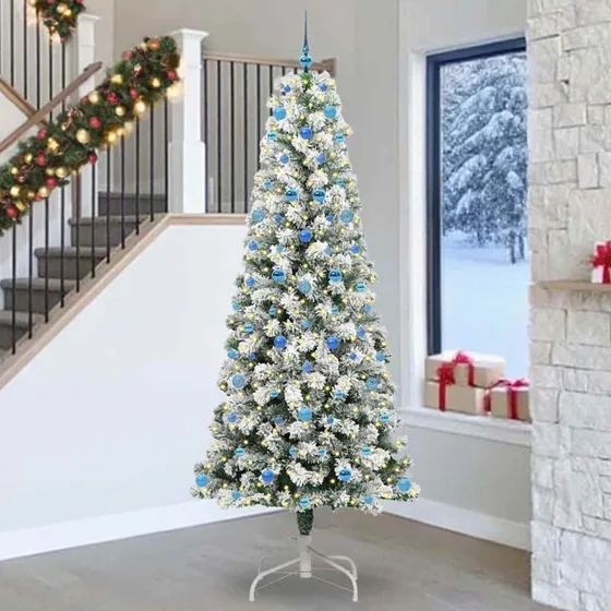 vidaXL Kunstigt Hængslede Juletræ Grøn/Hvid 240 cm med 300 LED'er