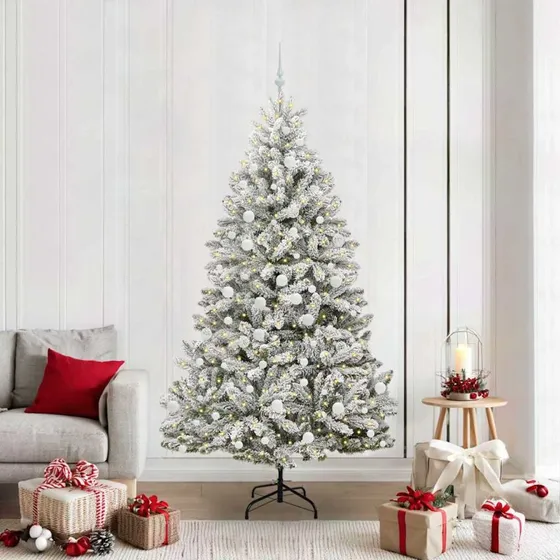 vidaXL Kunstigt Juletræ Grøn og Hvid 210 cm PVC og Metal