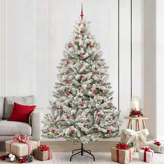 vidaXL Kunstigt Juletræ Grøn og Hvid 240 cm PVC og Metal