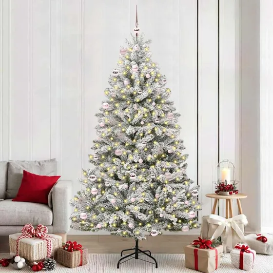 vidaXL Kunstigt Juletræ Grøn og Hvid 240 cm PVC og Metal