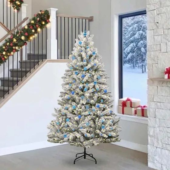 vidaXL Kunstigt Juletræ Grøn og Hvid 240 cm PVC og Metal
