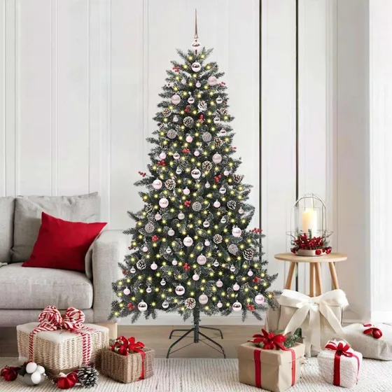 vidaXL Kunstigt juletræ Grøn 180 cm med LED-lys og stativ