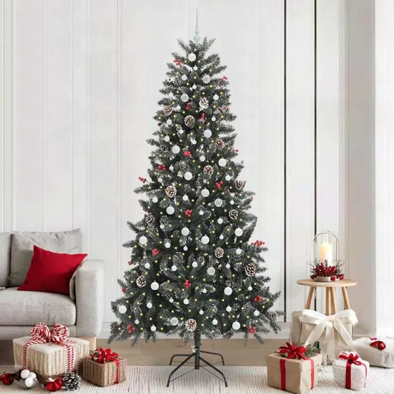 vidaXL Kunstigt Juletræ Grønt 240 cm med LED-lys og Stativ
