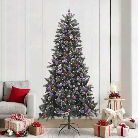 vidaXL Kunstigt juletræ 240 cm Grøn med LED-lys og stativ