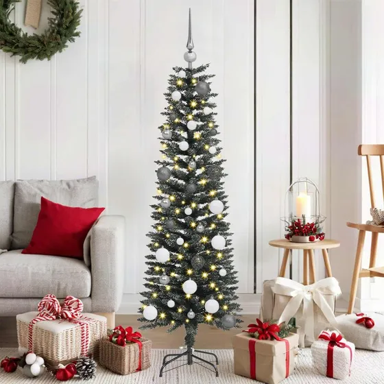 vidaXL Kunstigt juletræ Grøn 150 cm med LED-lys og stålstativ