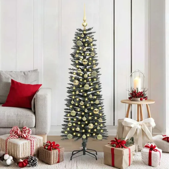 vidaXL Kunstigt juletræ Grøn 150 cm med LED-lys