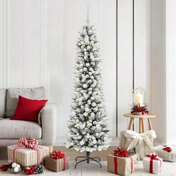 vidaXL Kunstigt Juletræ 180 cm Hvid Grøn PVC & Metal