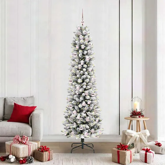 vidaXL Kunstigt juletræ 210 cm Hvid Grøn PVC Metal Plast