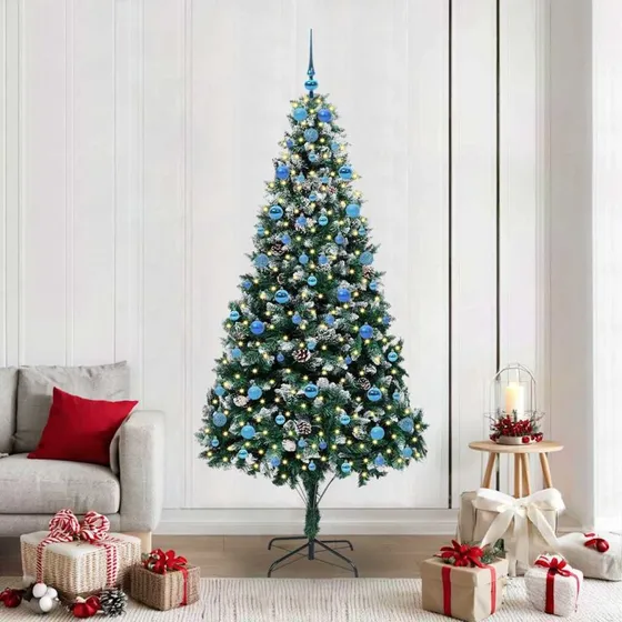 vidaXL Kunstigt juletræ 210 cm Grøn med LED og stativ