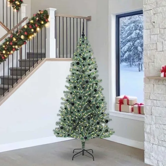 vidaXL Kunstigt Juletræ Snebelagt 240 cm med LED-Lys Grøn og Hvid
