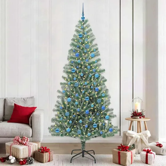 vidaXL Kunstigt Juletræ 240 cm Snebelagt med LED-Lys Grøn/Hvid