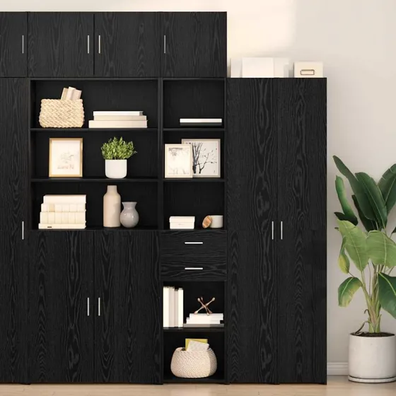 vidaXL Highboard med skuffe, Sort eg, 40 x 42,5 x 185 cm, Konstrueret træ