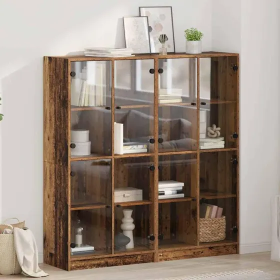 Gammelt Træ Highboard 2 stk, 136 x 37 x 142 cm, Konstrueret Træ