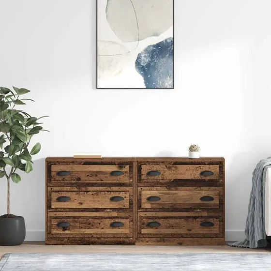 vidaXL Sideboard med skuffe 2 stk, Gammelt træ, 70 x 35,5 x 67,5 cm