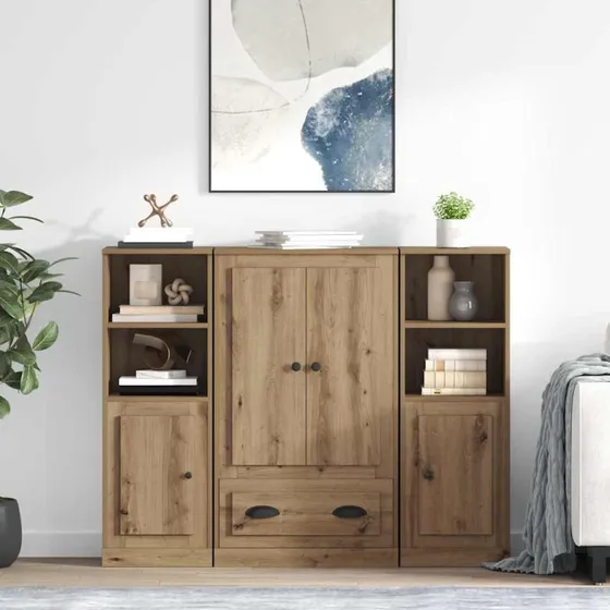 vidaXL Artisan Egetræ Højskab med Skuffer 3 stk