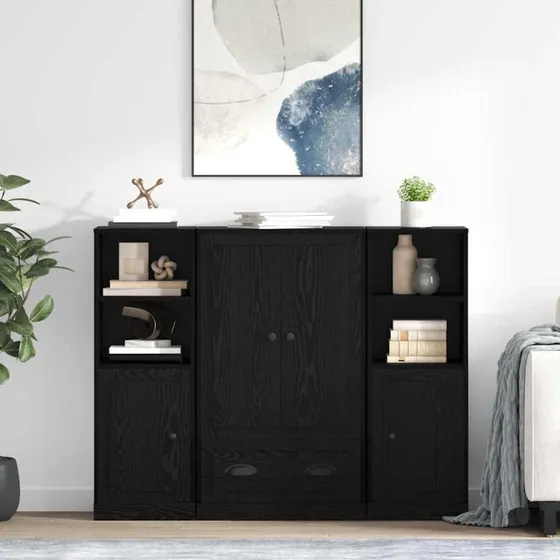 vidaXL Highboard med skuffe 3 stk, Sort eg, 35 x 60 x 103,5 cm