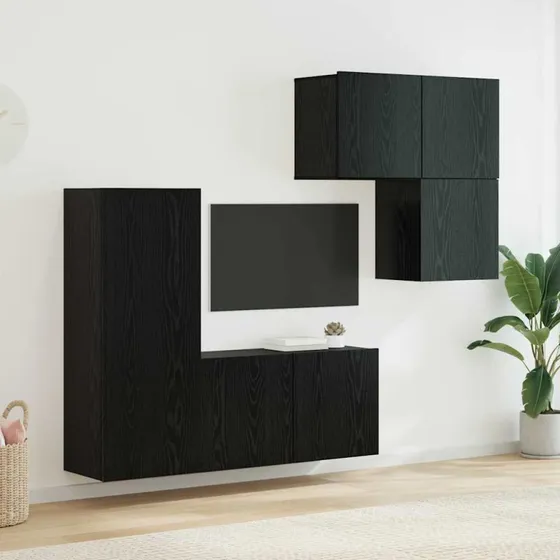 vidaXL TV-skab Vægmonteret 4 pcs Sort konstrueret træ