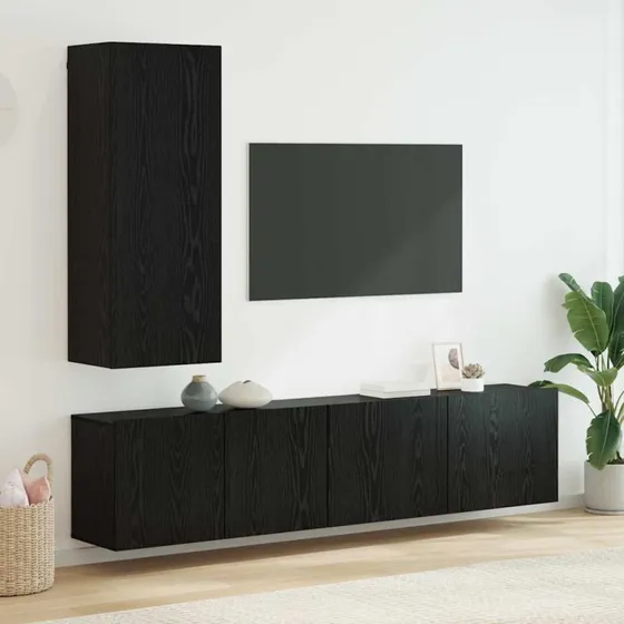 vidaXL TV Væg Enhed 5 pcs Sort eg Konstrueret træ
