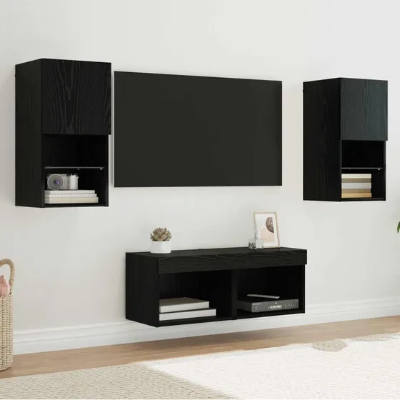 vidaXL TV Væghylder 4 stk med LED-lys, Sort eg, 30,5 x 30 x 60 cm