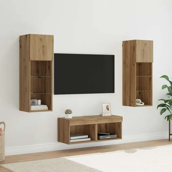 vidaXL TV Væghylder 4 stk Sort eg 40 x 30 x 30 cm