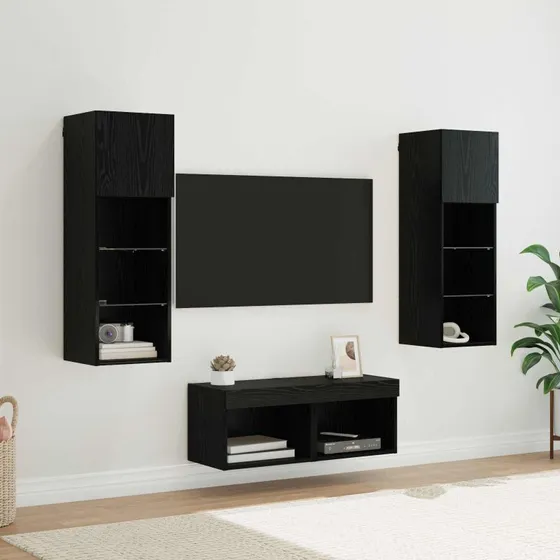 vidaXL TV Væghylder 4 stk Sort eg 40 x 30 x 30 cm