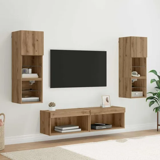 vidaXL TV Væg Enhed 6 pcs Artisan Egetræ, med LED-belysning