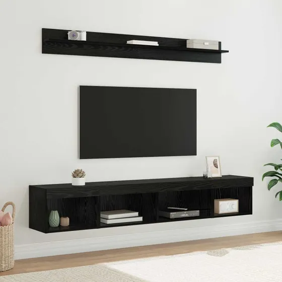 vidaXL Tv vægskab sæt med LED 5 stk, Sort, Konstrueret træ