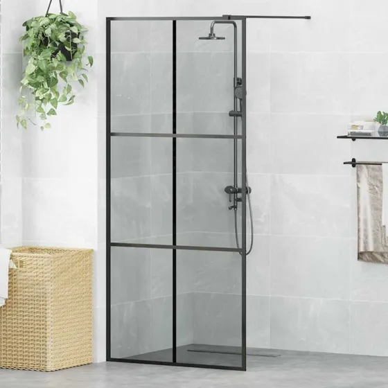 vidaXL Walk-in brusevæg Sort 90 x 195 cm hærdet glas