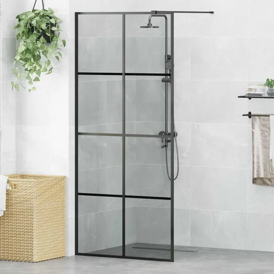 vidaXL Walk-in brusevæg Sort 90 x 195 cm hærdet glas