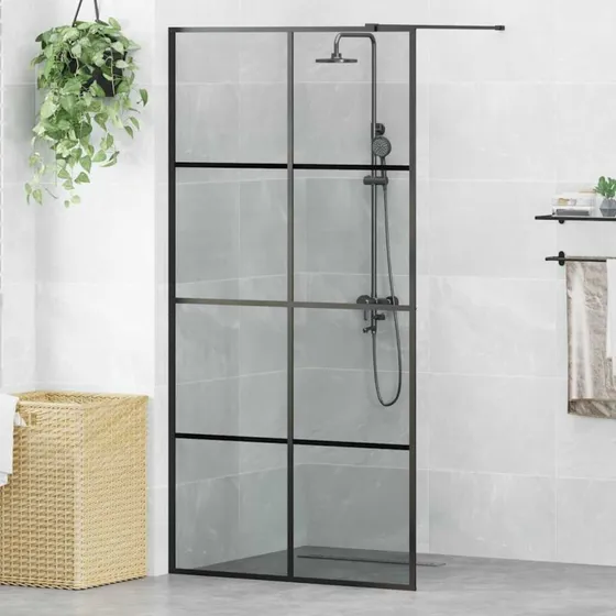 vidaXL Walk-in brusevæg 100 x 195 cm, sort, hærdet glas