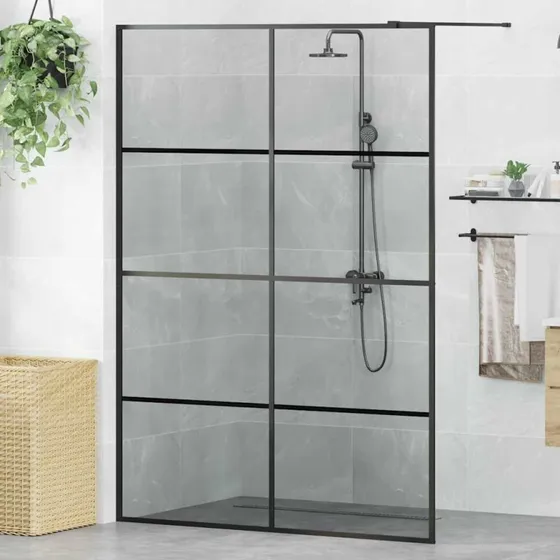 vidaXL Walk-in brusevæg Sort 140 x 195 cm hærdet glas