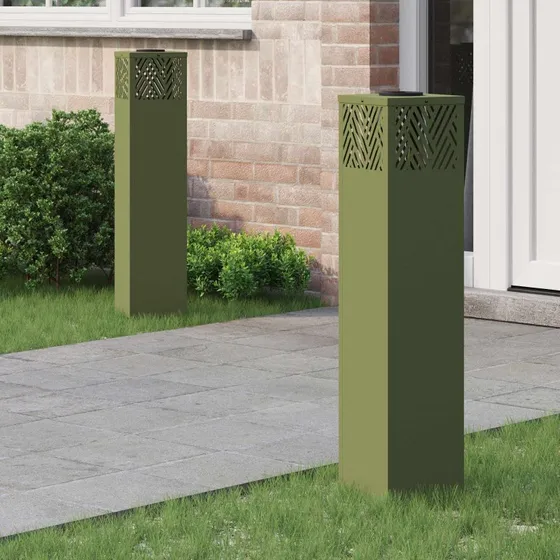 vidaXL Solar LED sti lys 2 stk, oliven grøn, koldvalset stål